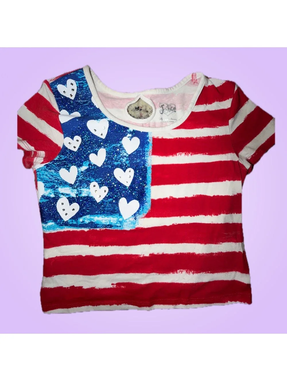 Justice Girls Size 10 Red White Blue Americana Flag Heart Graphic T-Shirt